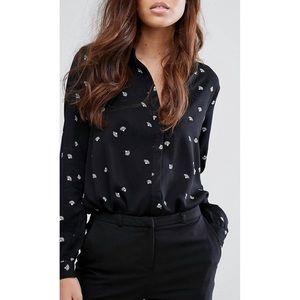 Vero Moda Printed Black and White Longline Shirt